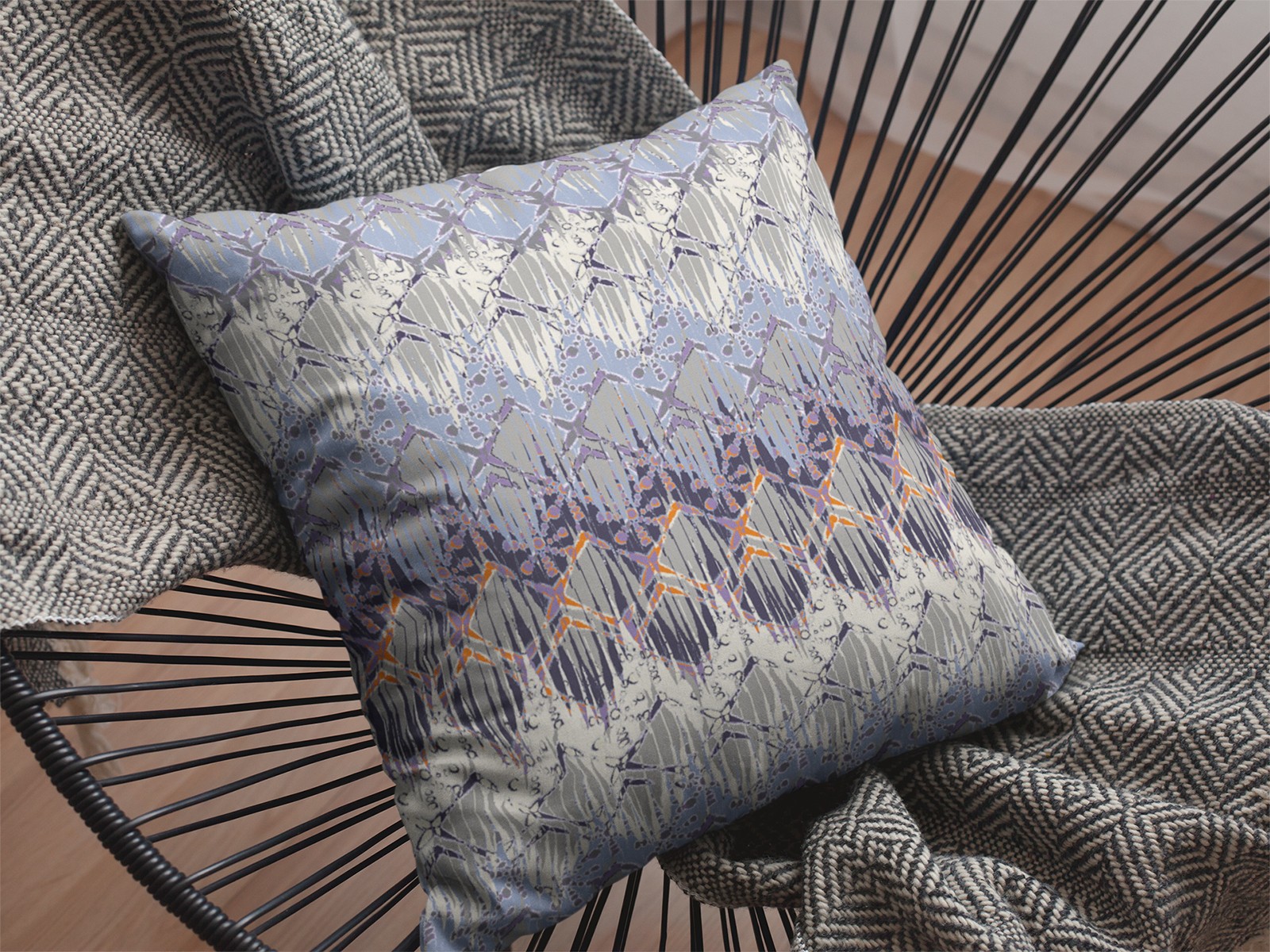18” Blue Gray Hatch Zippered Suede Throw Pillow - Image 2