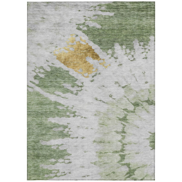 9' X 12' Artichoke Green And Olive Green Abstract Washable Indoor Outdoor Area Rug