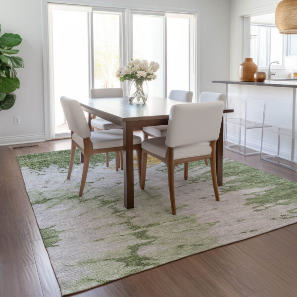 9' X 12' Artichoke Green And Olive Green Abstract Washable Indoor Outdoor Area Rug