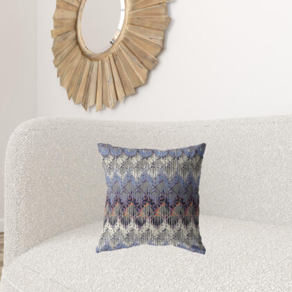 18” Blue Gray Hatch Zippered Suede Throw Pillow