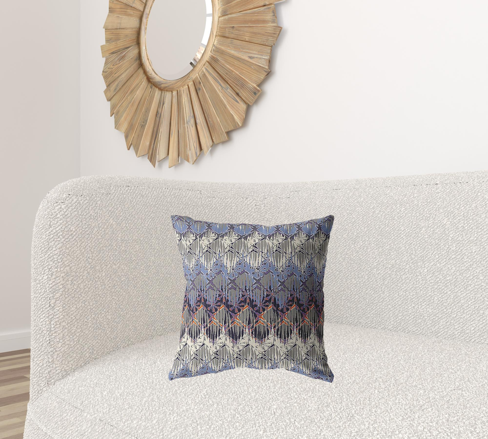 18” Blue Gray Hatch Zippered Suede Throw Pillow - Image 5