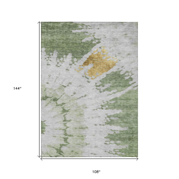 9' X 12' Artichoke Green And Olive Green Abstract Washable Indoor Outdoor Area Rug