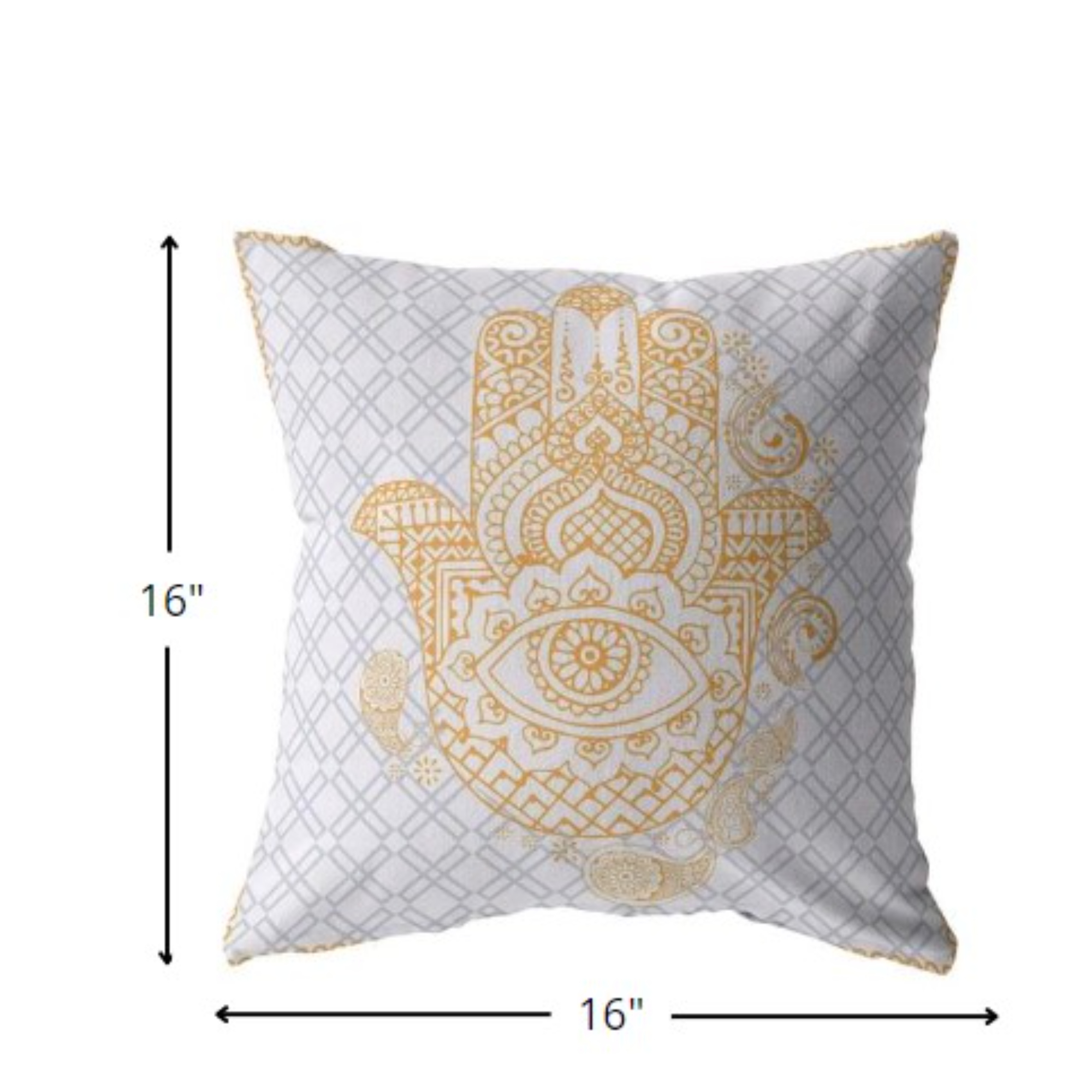 16” Gold Gray Hamsa Suede Zippered Throw Pillow - Image 3
