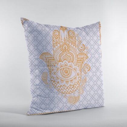 16” Gold Gray Hamsa Suede Zippered Throw Pillow