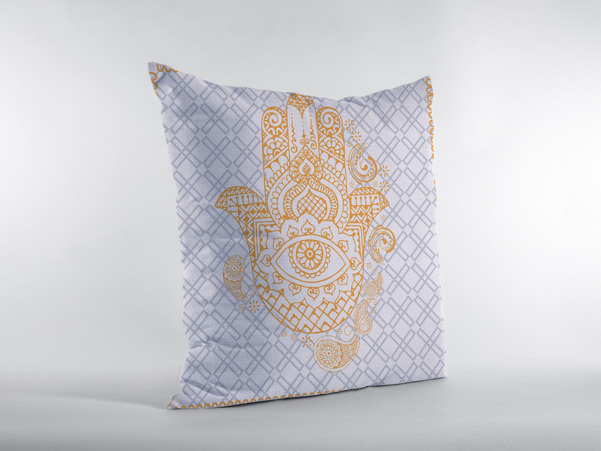 16” Gold Gray Hamsa Suede Zippered Throw Pillow - Image 5
