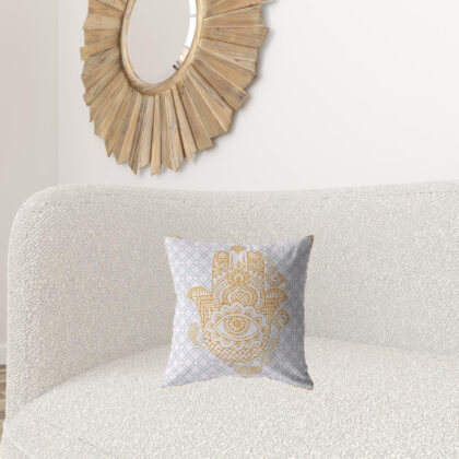 16” Gold Gray Hamsa Suede Zippered Throw Pillow