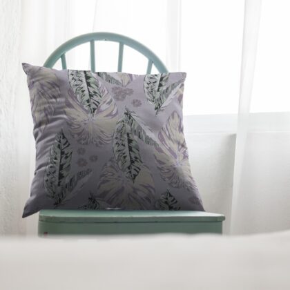 16” Blue Purple Tropical Leaf Zippered Suede Throw Pillow