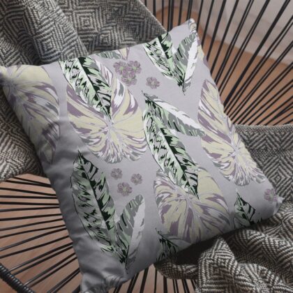 16” Blue Purple Tropical Leaf Zippered Suede Throw Pillow