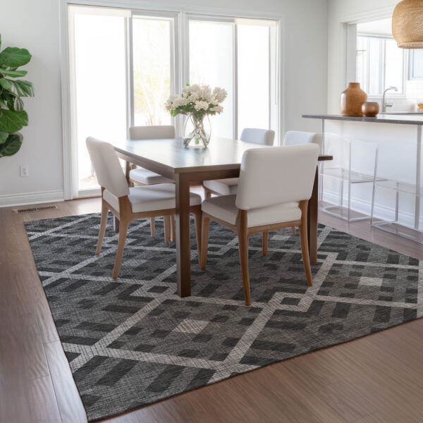 10' X 14' Charcoal Gray And Silver Geometric Washable Indoor Outdoor Area Rug