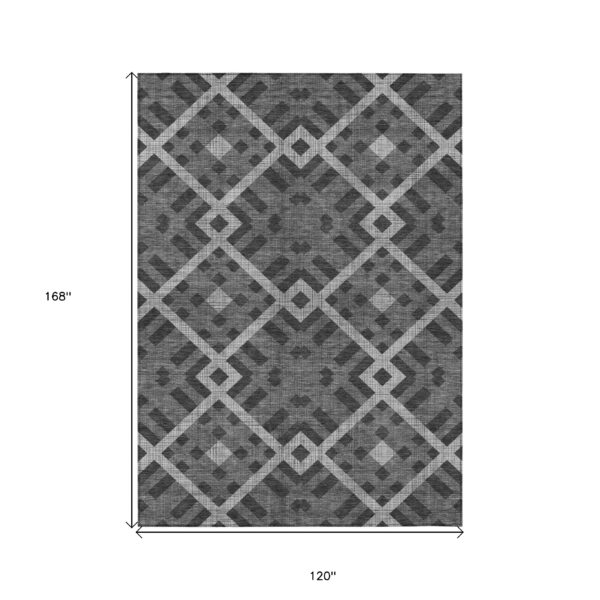 10' X 14' Charcoal Gray And Silver Geometric Washable Indoor Outdoor Area Rug