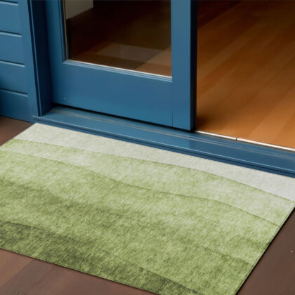 3' X 5' Olive Green And Artichoke Green Ombre Washable Indoor Outdoor Area Rug
