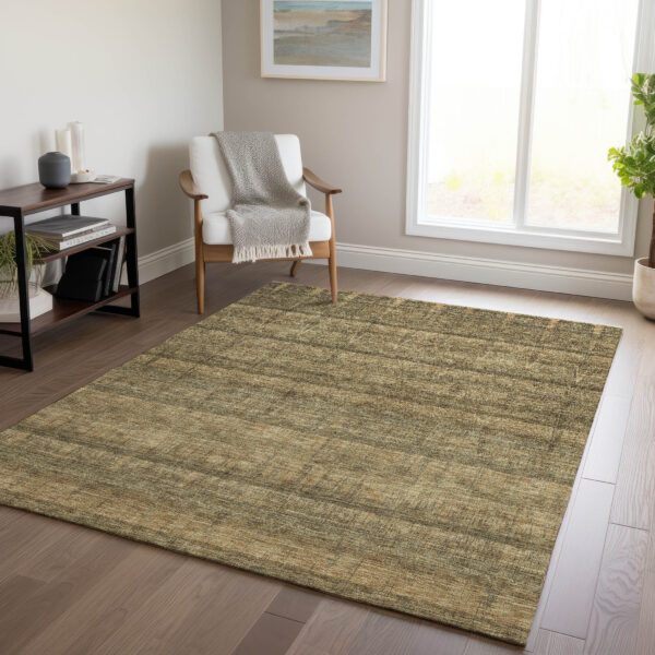 3' X 5' Brown Beige And Chocolate Striped Washable Indoor Outdoor Area Rug
