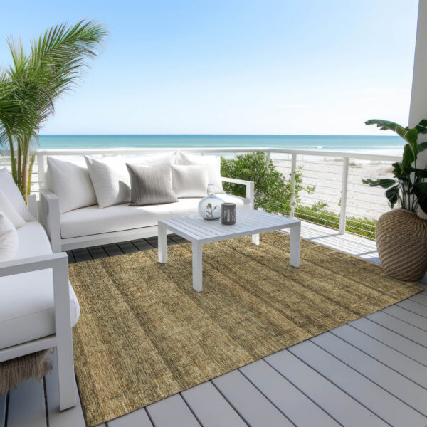 3' X 5' Brown Beige And Chocolate Striped Washable Indoor Outdoor Area Rug