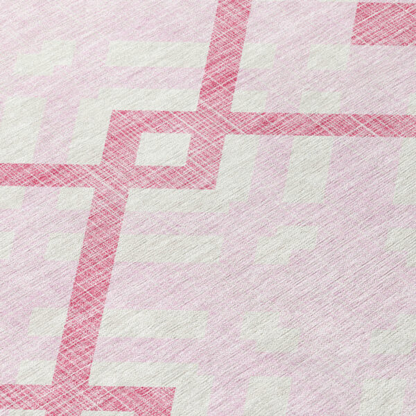 8' Pink Blush And Ivory Round Geometric Washable Indoor Outdoor Area Rug