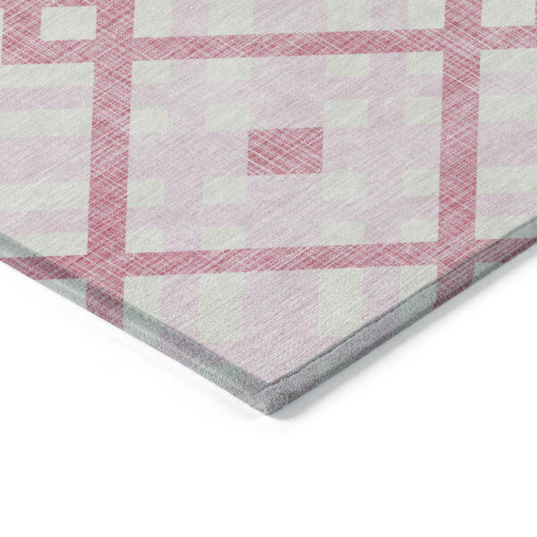 8' Pink Blush And Ivory Round Geometric Washable Indoor Outdoor Area Rug