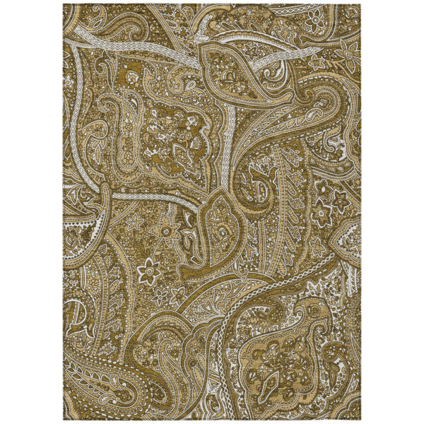 8' X 10' Brown Tan And Beige Paisley Washable Indoor Outdoor Area Rug