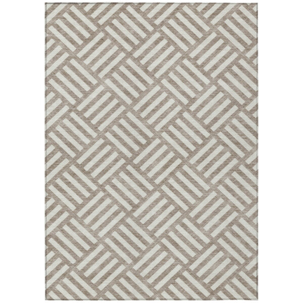 10' X 14' Taupe And Ivory Geometric Washable Indoor Outdoor Area Rug