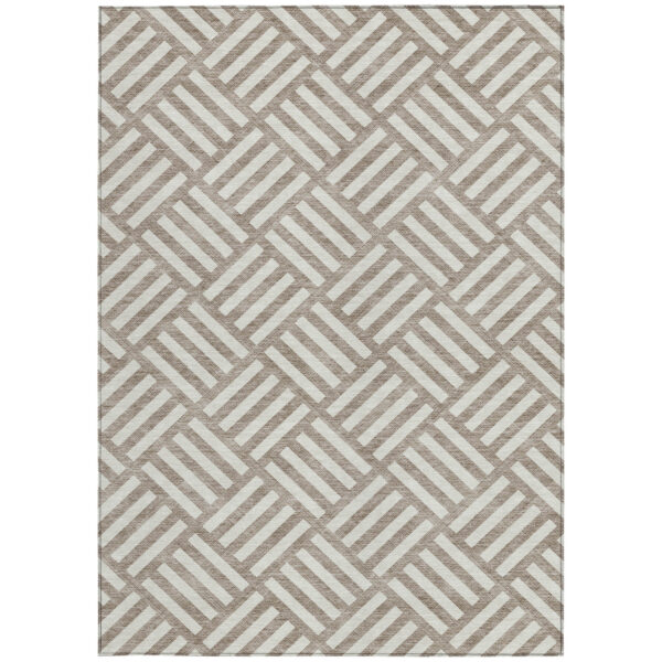 10' X 14' Taupe And Ivory Geometric Washable Indoor Outdoor Area Rug