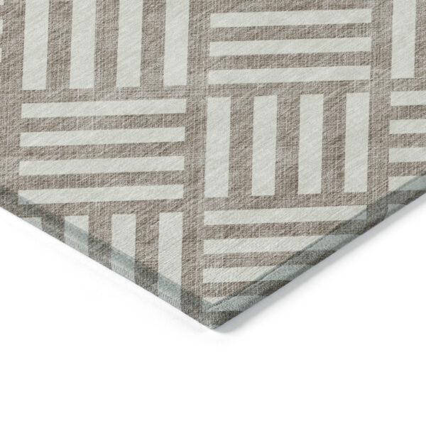 10' X 14' Taupe And Ivory Geometric Washable Indoor Outdoor Area Rug