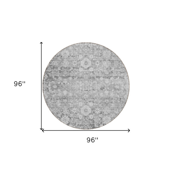 8' Silver Gray And Pewter Round Oriental Washable Indoor Outdoor Area Rug