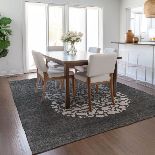 10' X 14' Charcoal Gray And Silver Abstract Washable Indoor Outdoor Area Rug