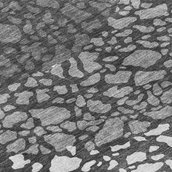 10' X 14' Charcoal Gray And Silver Abstract Washable Indoor Outdoor Area Rug