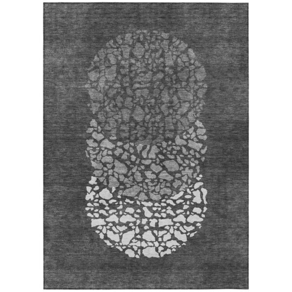 10' X 14' Charcoal Gray And Silver Abstract Washable Indoor Outdoor Area Rug