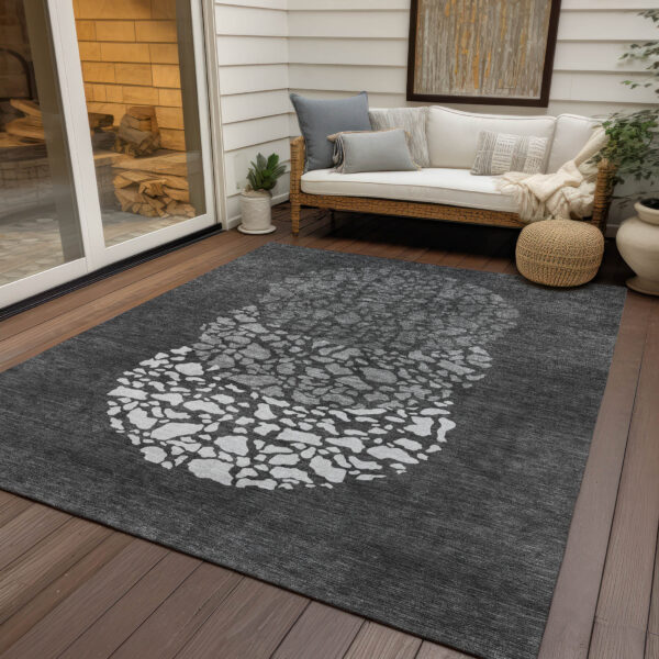 10' X 14' Charcoal Gray And Silver Abstract Washable Indoor Outdoor Area Rug