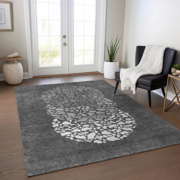 10' X 14' Charcoal Gray And Silver Abstract Washable Indoor Outdoor Area Rug