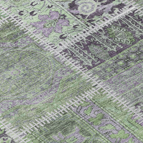 10' X 14' Green And Charcoal Patchwork Washable Indoor Outdoor Area Rug