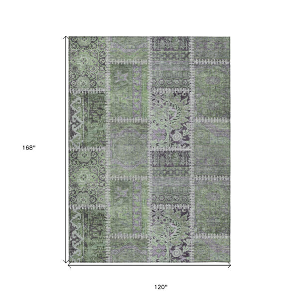 10' X 14' Green And Charcoal Patchwork Washable Indoor Outdoor Area Rug