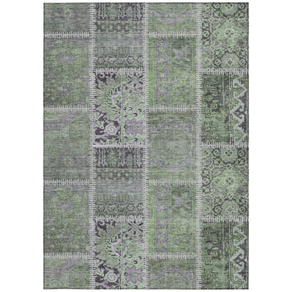 10' X 14' Green And Charcoal Patchwork Washable Indoor Outdoor Area Rug
