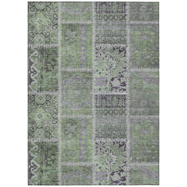 10' X 14' Green And Charcoal Patchwork Washable Indoor Outdoor Area Rug