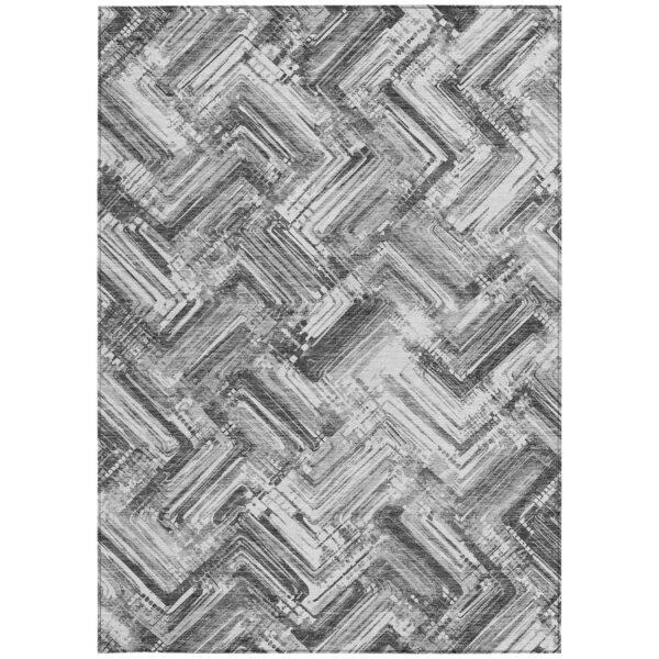 10' X 14' Gray Silver And Ivory Geometric Washable Indoor Outdoor Area Rug