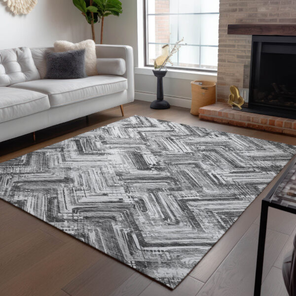 10' X 14' Gray Silver And Ivory Geometric Washable Indoor Outdoor Area Rug