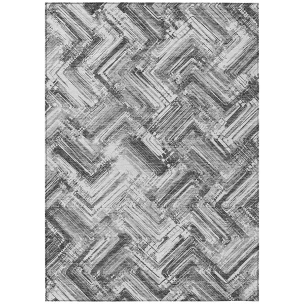 10' X 14' Gray Silver And Ivory Geometric Washable Indoor Outdoor Area Rug