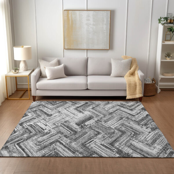 10' X 14' Gray Silver And Ivory Geometric Washable Indoor Outdoor Area Rug
