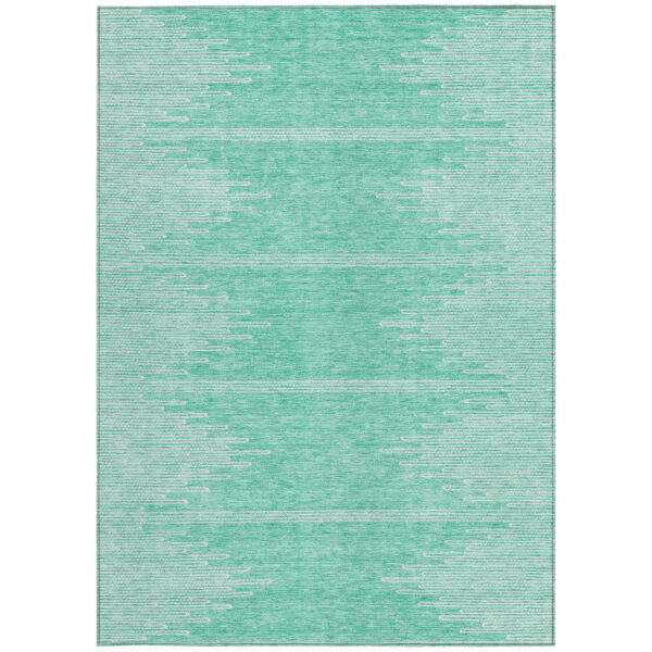 9' X 12' Aquamarine And Ivory Abstract Washable Indoor Outdoor Area Rug