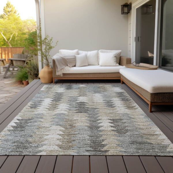 9' X 12' Taupe Beige And Tan Geometric Washable Indoor Outdoor Area Rug