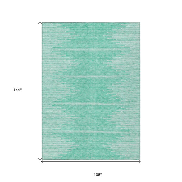 9' X 12' Aquamarine And Ivory Abstract Washable Indoor Outdoor Area Rug