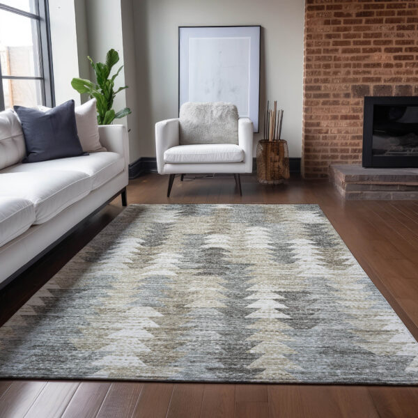 9' X 12' Taupe Beige And Tan Geometric Washable Indoor Outdoor Area Rug