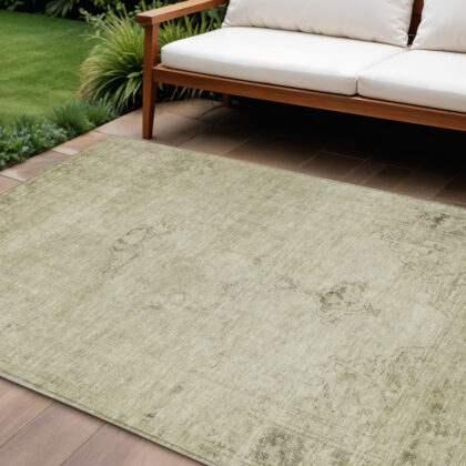 10' X 14' Beige Taupe And Brown Oriental Washable Indoor Outdoor Area Rug