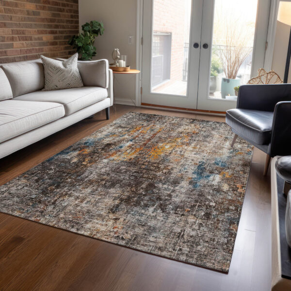 8' X 10' Taupe Chocolate And Copper Abstract Washable Indoor Outdoor Area Rug