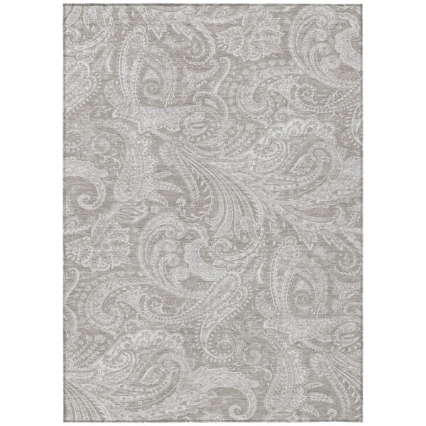 8' X 10' Taupe Beige And Ivory Paisley Washable Indoor Outdoor Area Rug