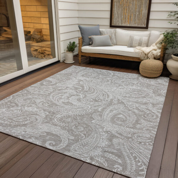 8' X 10' Taupe Beige And Ivory Paisley Washable Indoor Outdoor Area Rug