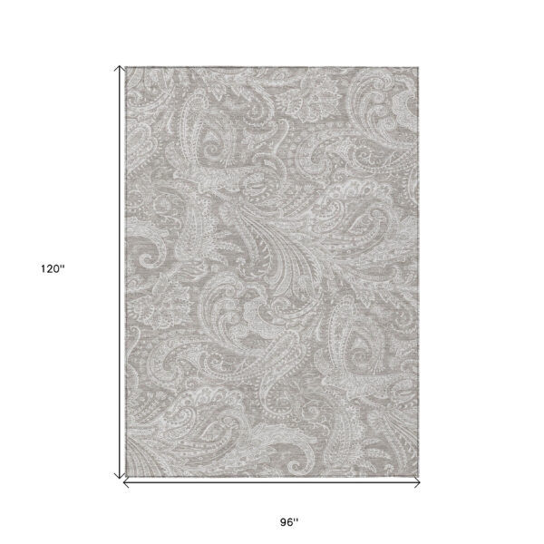 8' X 10' Taupe Beige And Ivory Paisley Washable Indoor Outdoor Area Rug
