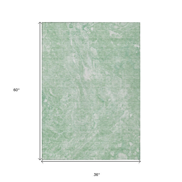 3' X 5' Mint Green Sage And Ivory Abstract Washable Indoor Outdoor Area Rug