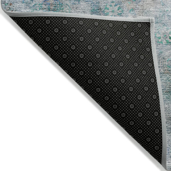 3' X 5' Teal Blue Aqua And Gray Oriental Washable Indoor Outdoor Area Rug