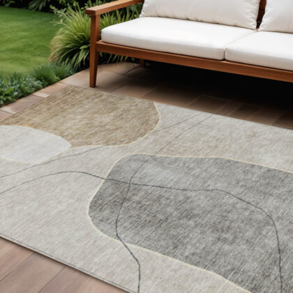 8' X 10' Beige Brown And Taupe Abstract Washable Indoor Outdoor Area Rug