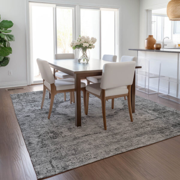 10' X 14' Gray Charcoal And Silver Oriental Washable Indoor Outdoor Area Rug